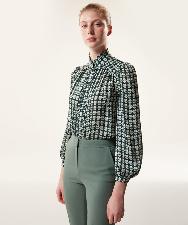 Machka Patterned With Frill Blouse Green