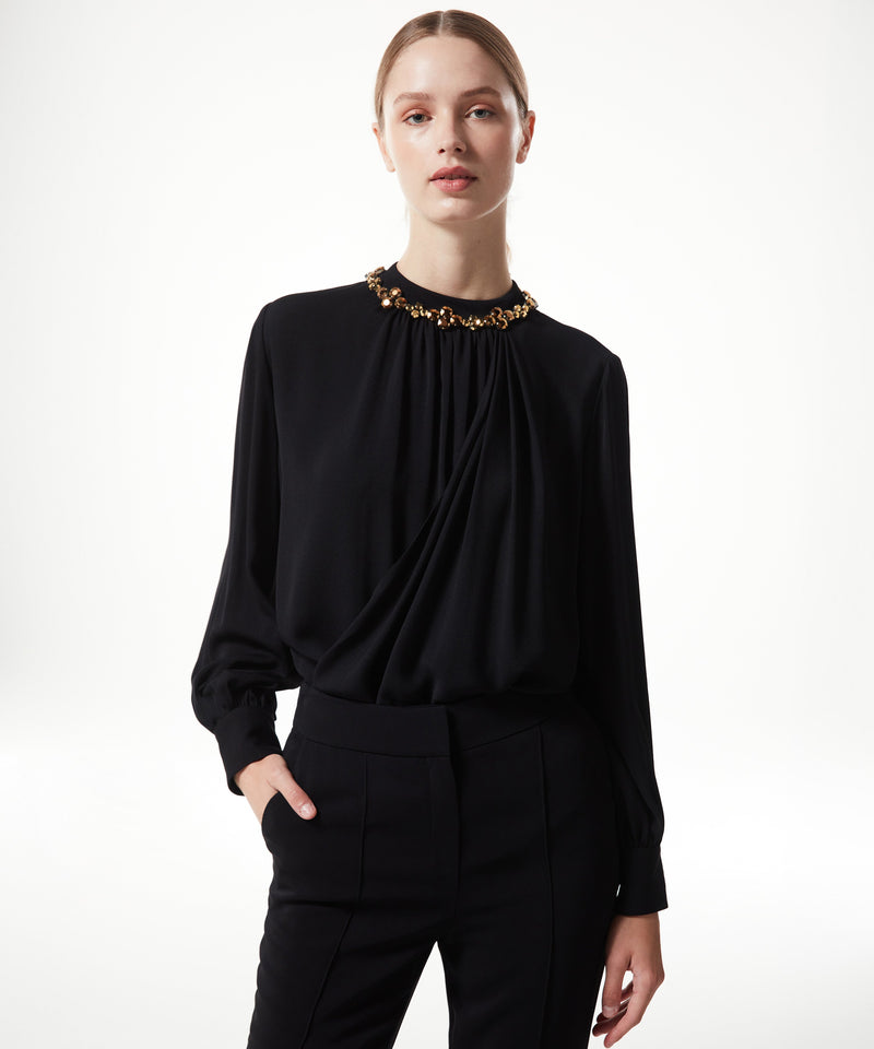 Machka Stone-Embroidered Blouse Black