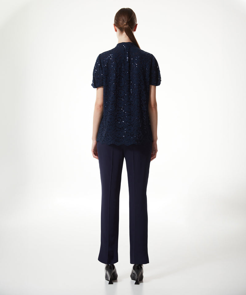 Machka Lace-Embroidered Blouse Navy Blue