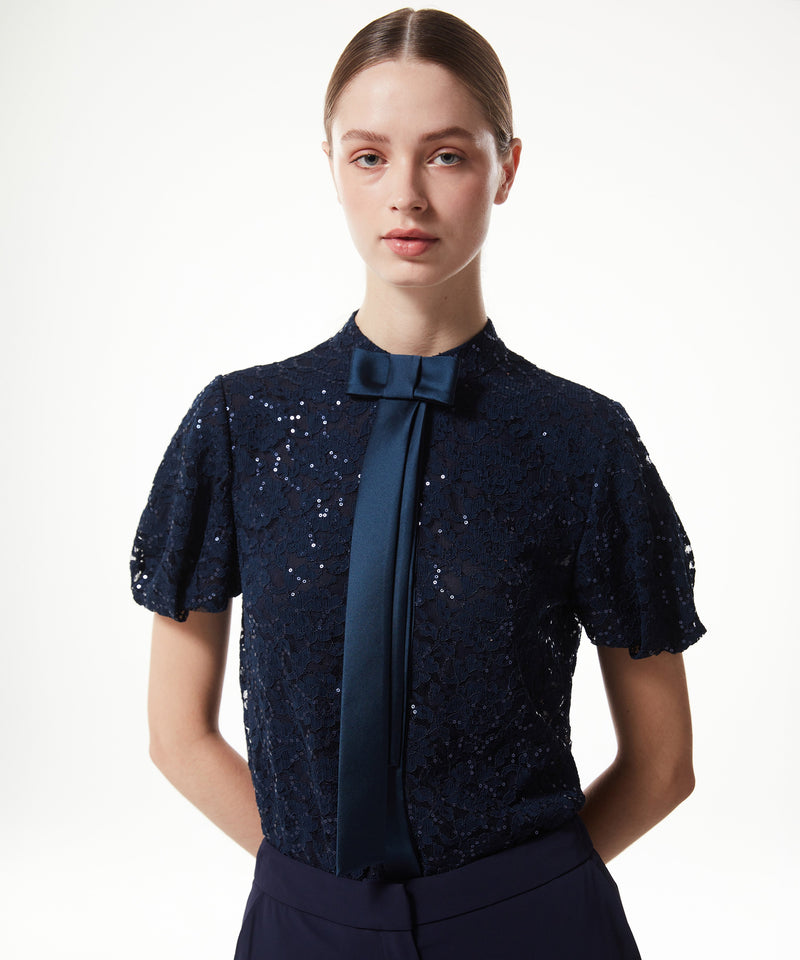 Machka Lace-Embroidered Blouse Navy Blue