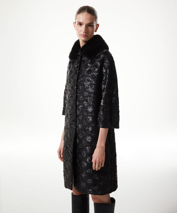 Machka Sequin-Embellished Fur Coat Black