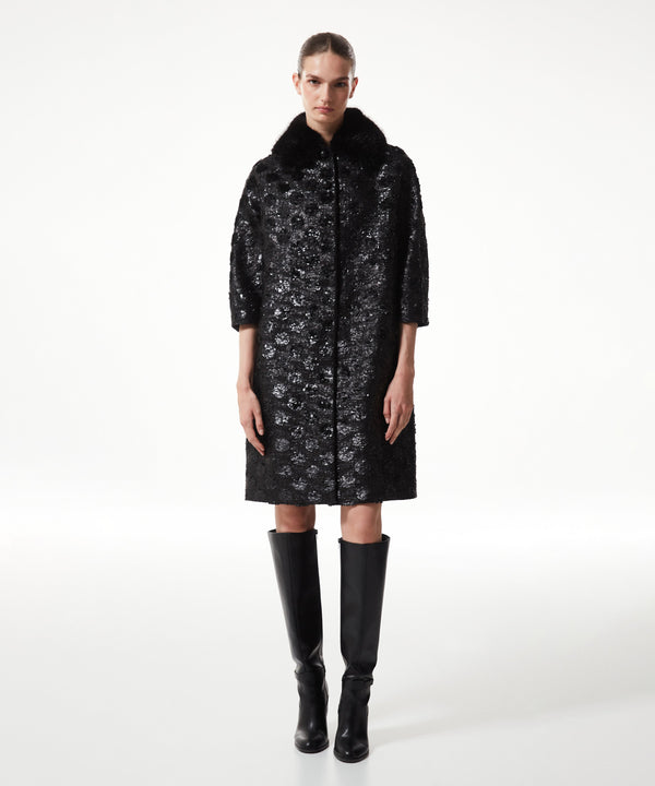 Machka Sequin-Embellished Fur Coat Black