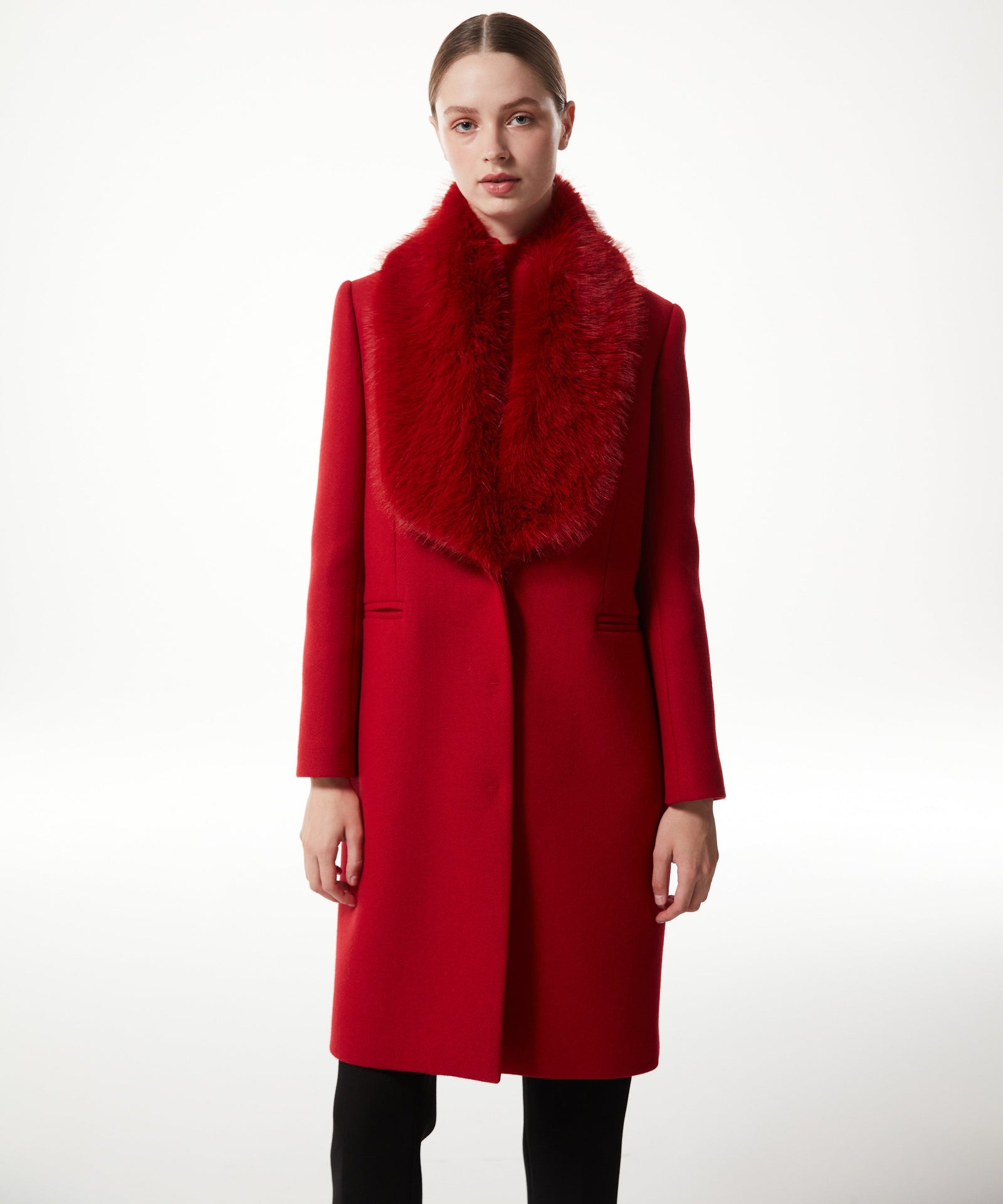 Machka Fur Garnished Coat Red – Wardrobe Fashion IN
