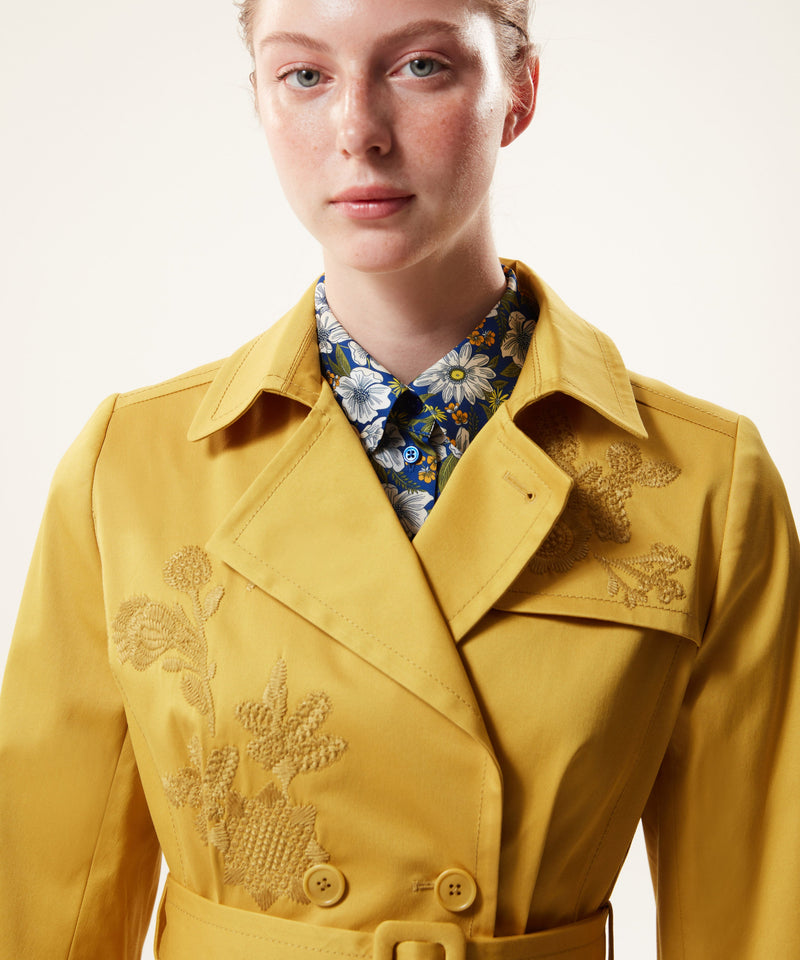 Machka Embroidered Twill Top Coat Yellow