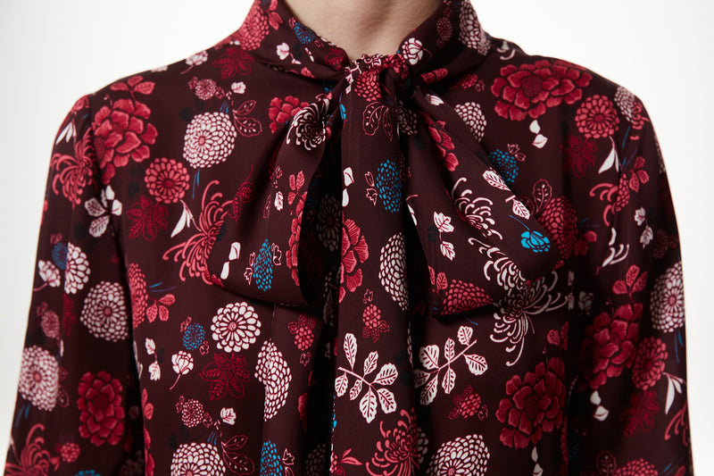 Machka Floral Pattern Scarf Blouse Bordoux