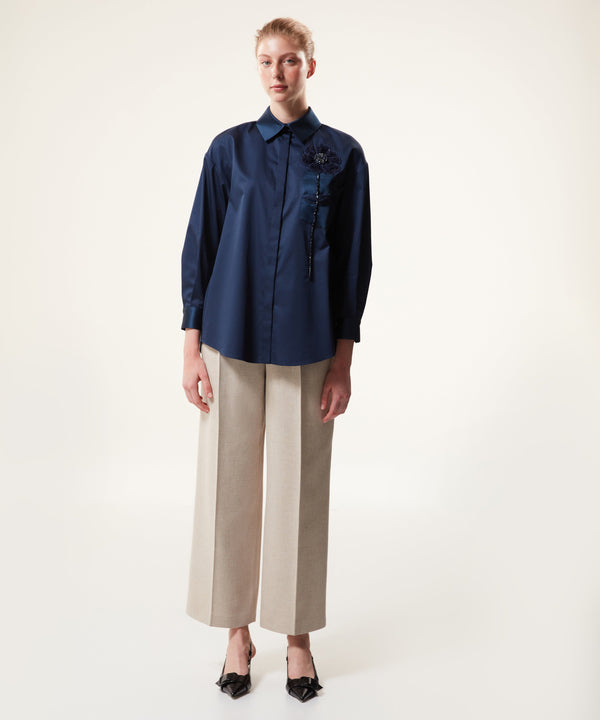 Machka Floral Embroidered Poplin Shirt Navy Blue