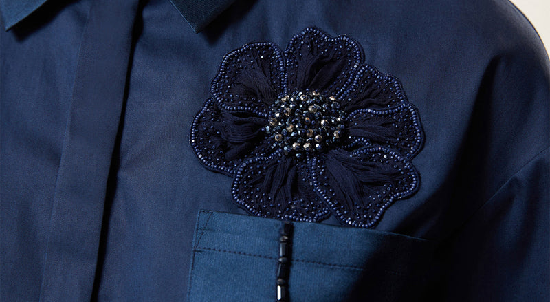 Machka Floral Embroidered Poplin Shirt Navy Blue