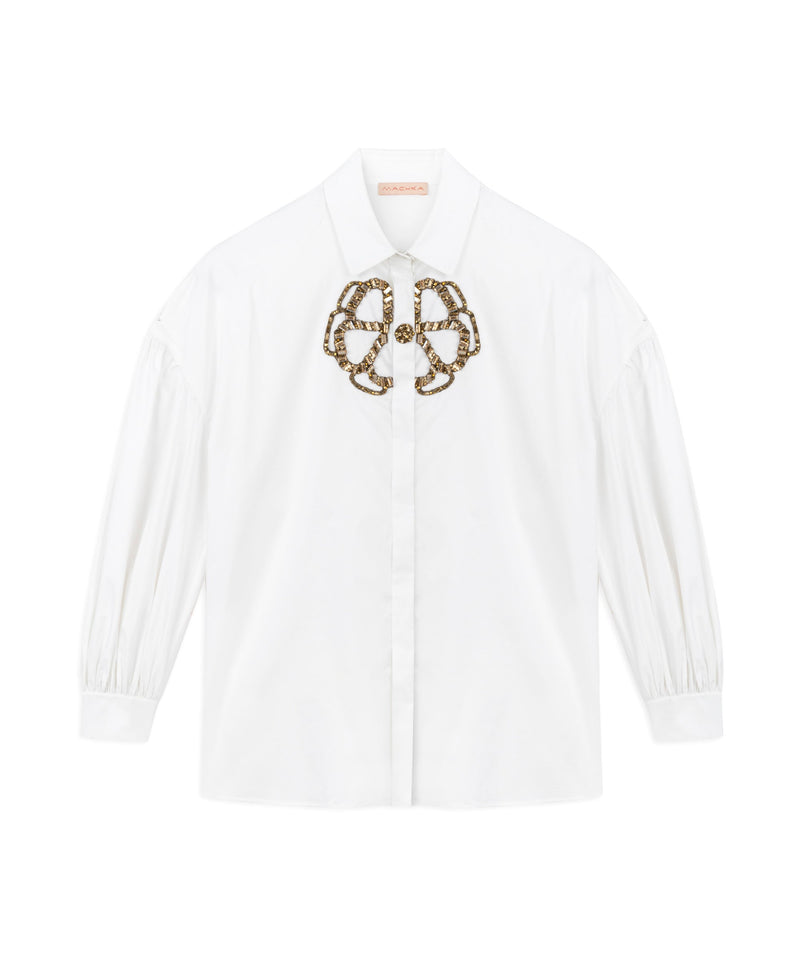 Machka Stone-Embroidered Poplin Shirt White