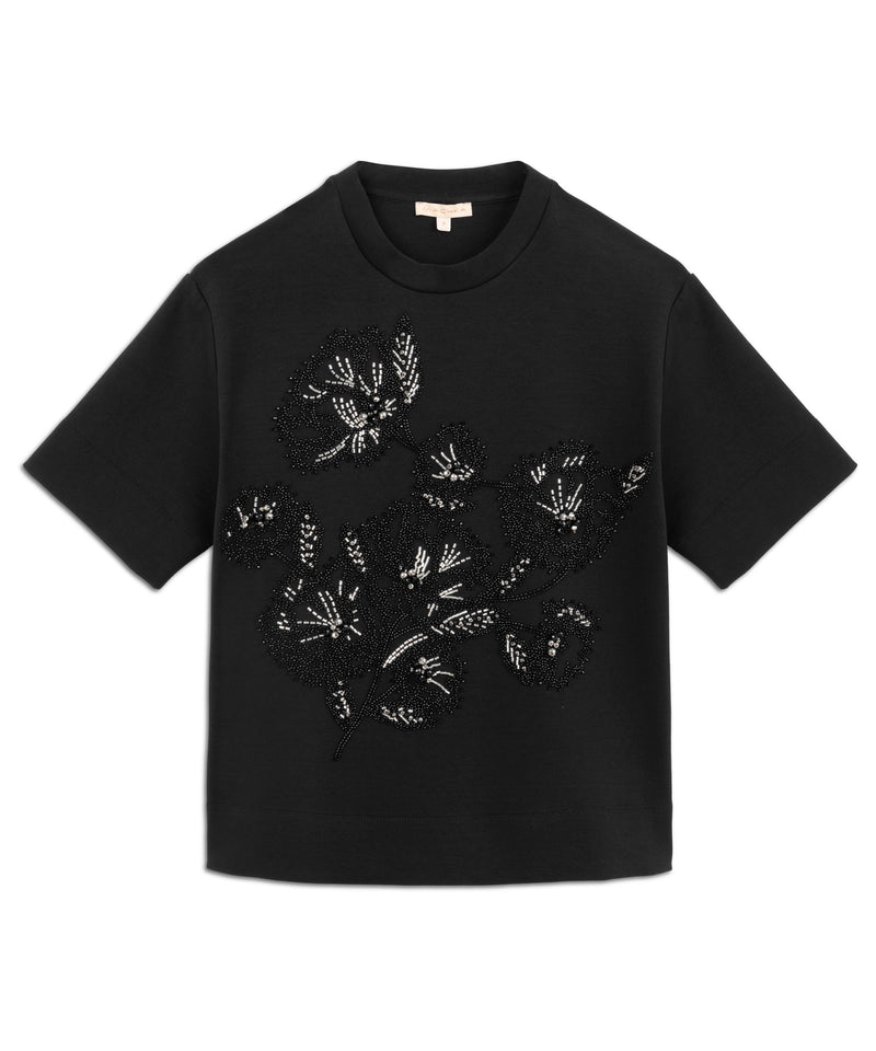 Machka Bead-Embroidered T-Shirt Black