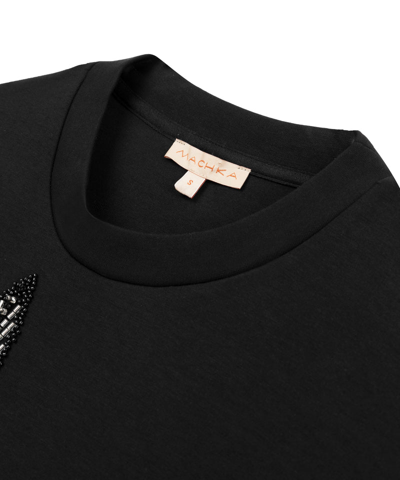 Machka Bead-Embroidered T-Shirt Black