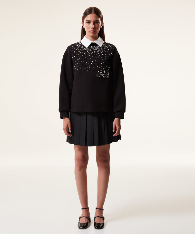 Machka Pearl-Embroidered Sweatshirt Black