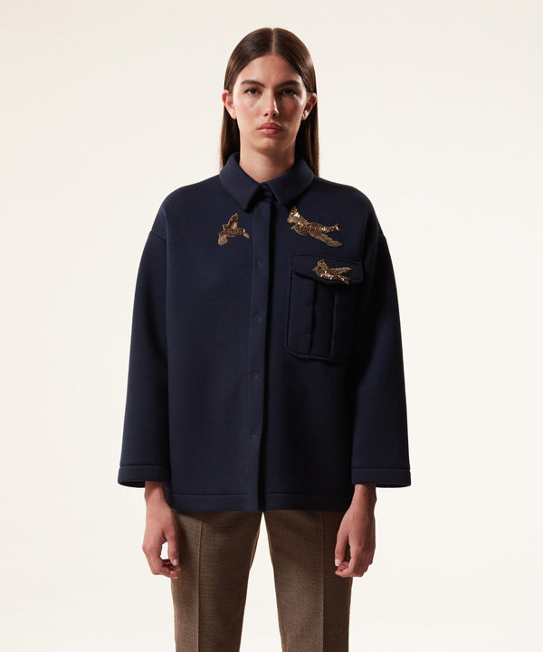 Machka Bird Embroidery Sweatshirt Navy Blue