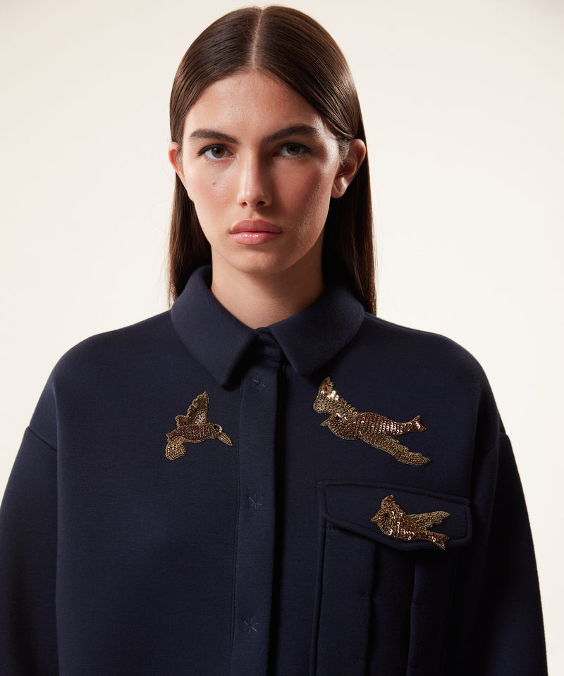 Machka Bird Embroidery Sweatshirt Navy Blue