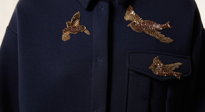 Machka Bird Embroidery Sweatshirt Navy Blue