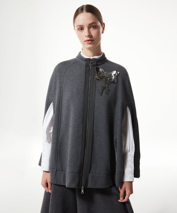 Machka Embroidered Zip Up Poncho Anthracite