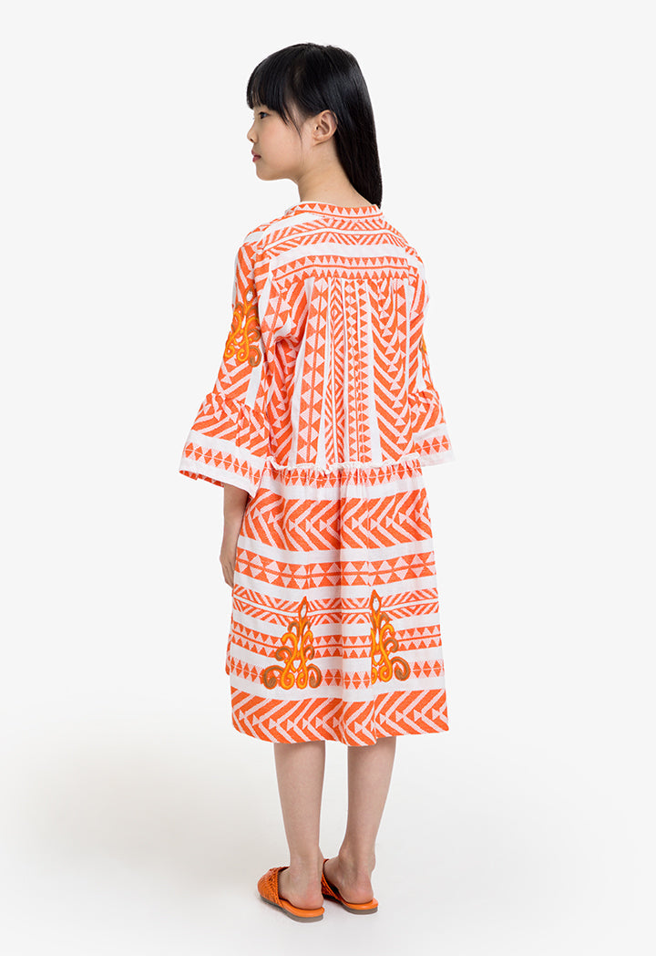 Choice Kids Contrast Long Sleeves Dress Orange