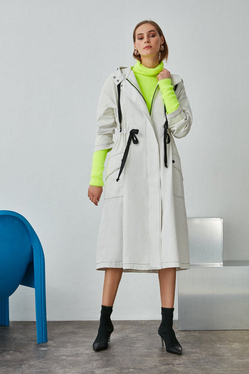 Nocturne Create The Future Text Print Trench Coat Off White