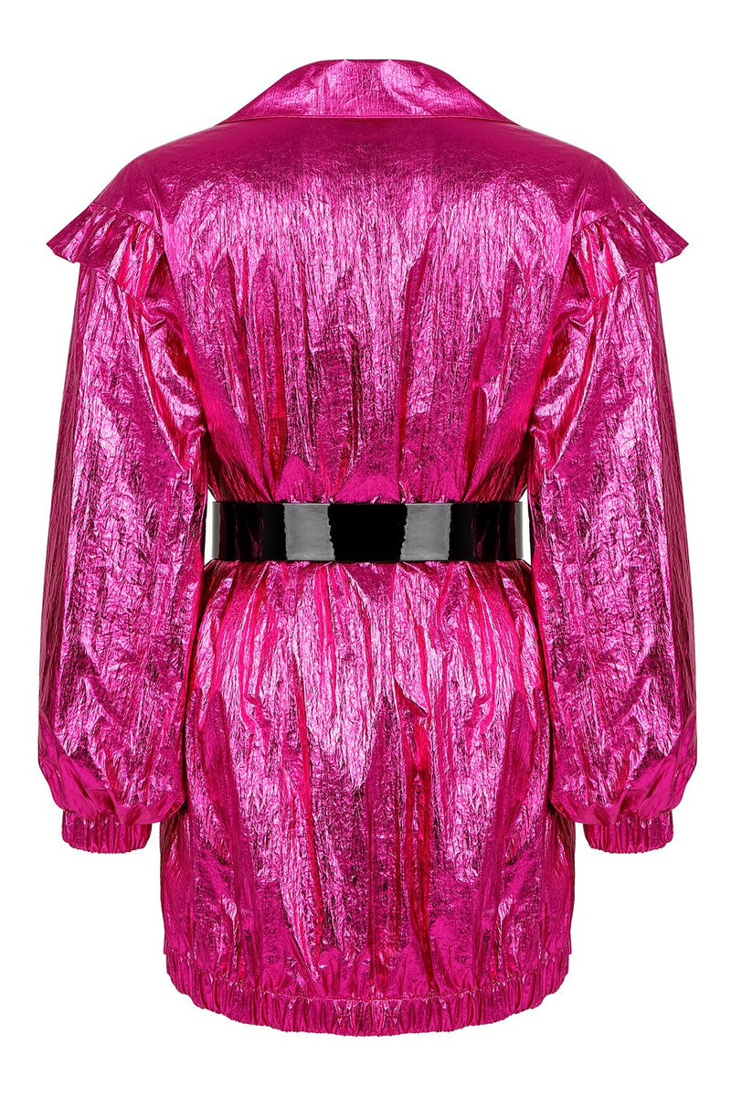 Nocturne Lurex Frill Detail Belted Jacket Fuchsia