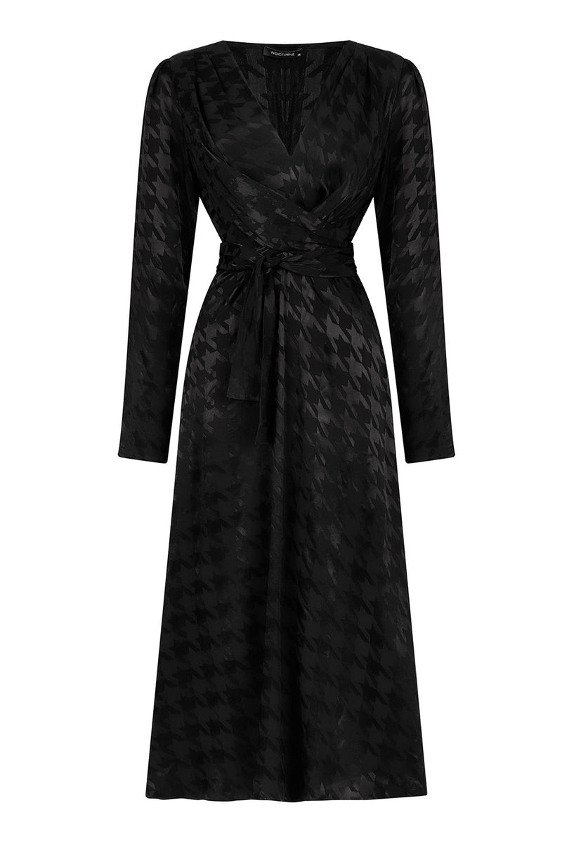 Nocturne Houndstooth Pattern Midi Dress Black