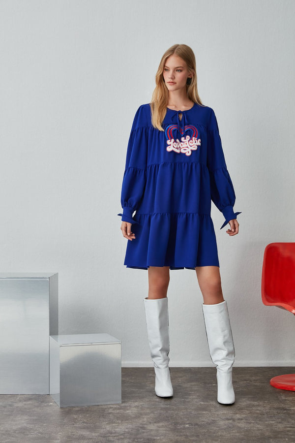Nocturne Embroidered Detail Tunic Blouse Blue