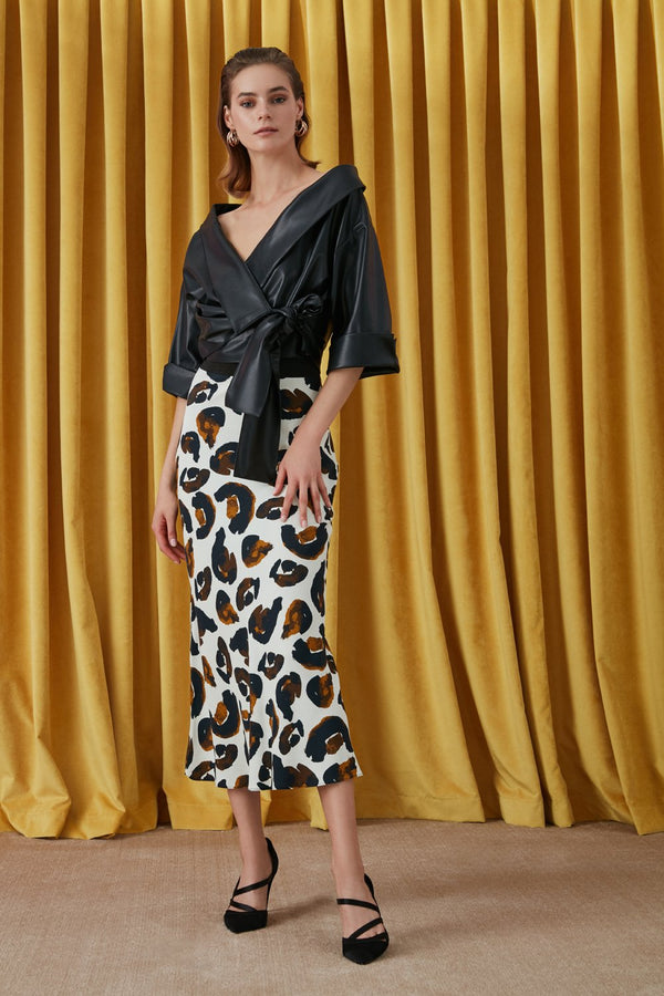 Nocturne Leopard Print Slim fit Skirt Multi Color