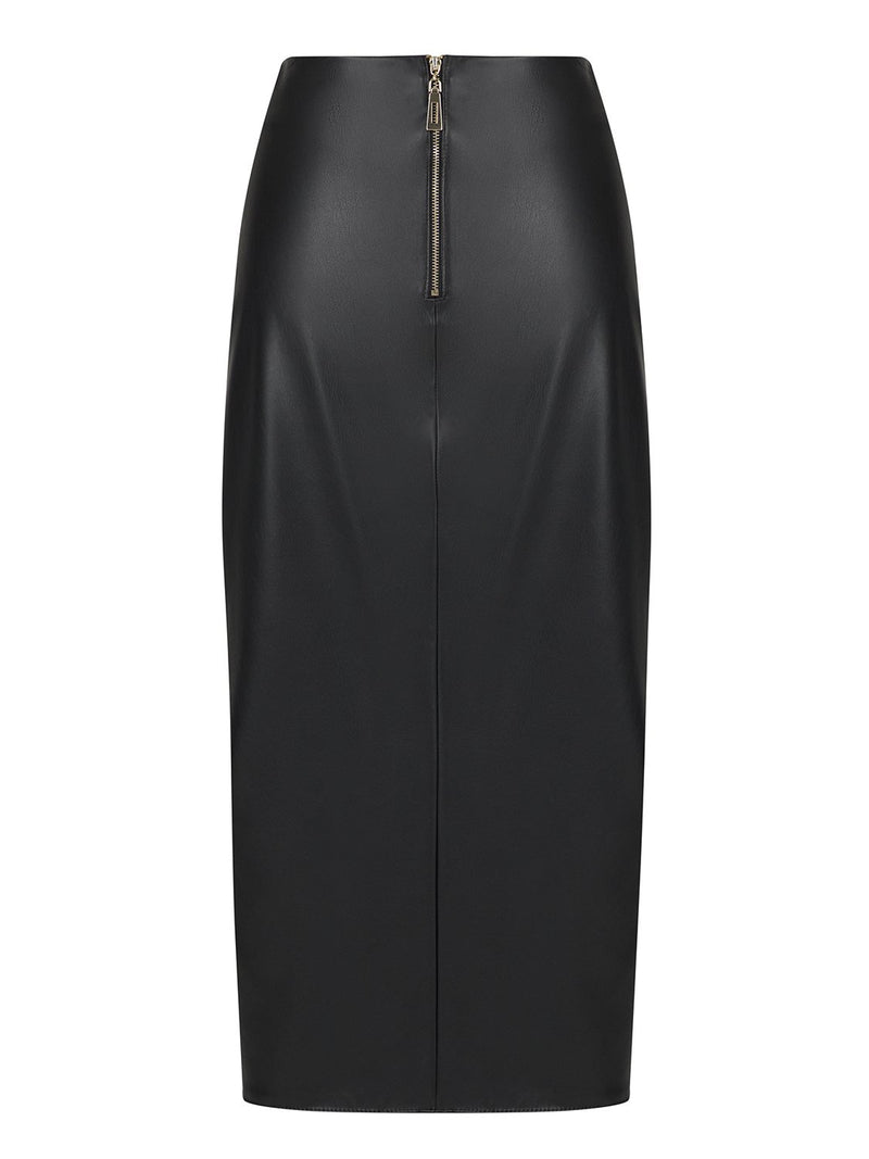 Nocturne Metal Buckle Detail Leather Skirt Black