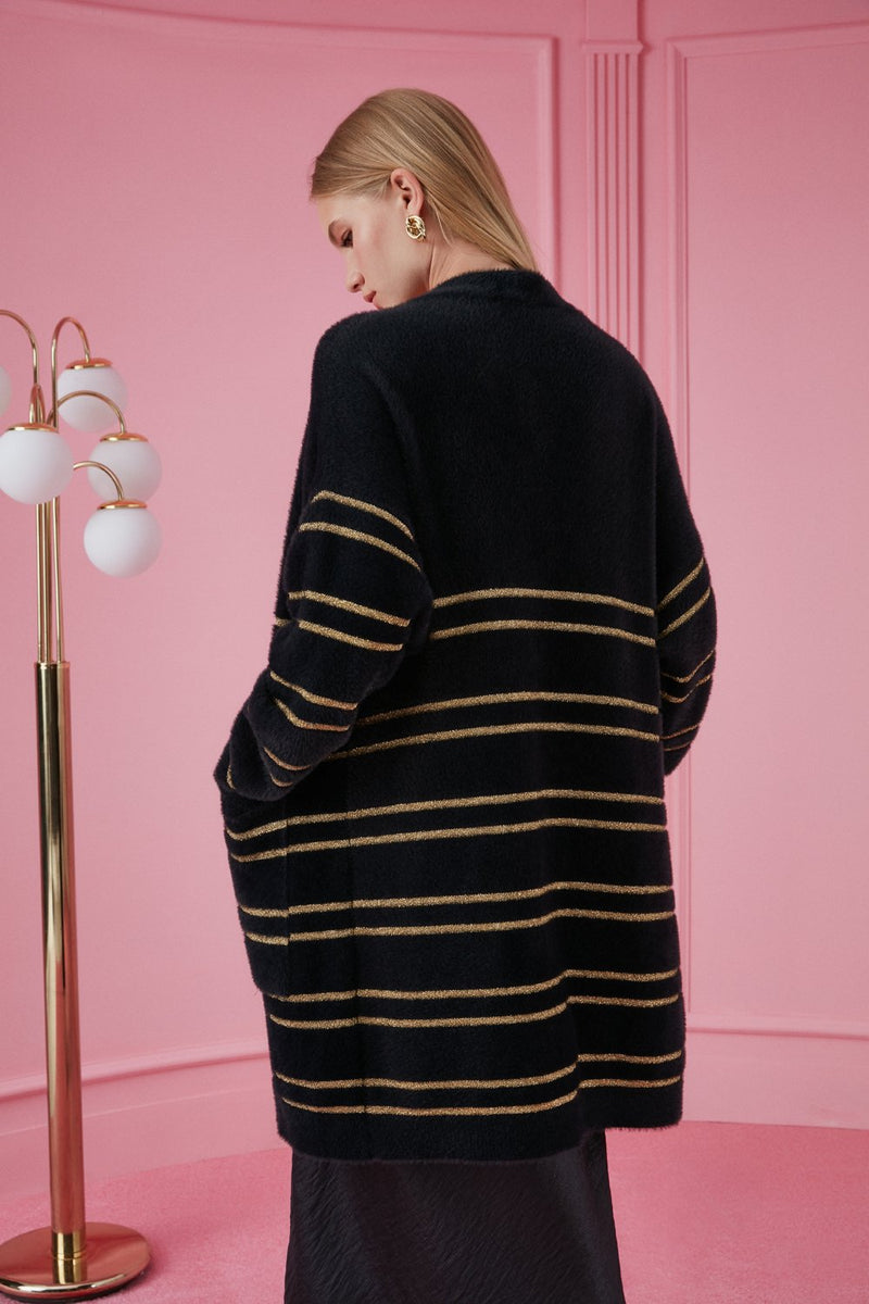 Nocturne Glittered Striped Cardigan Black