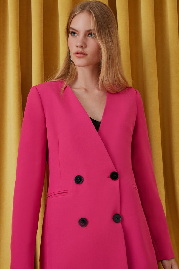 Nocturne Long Sleeve Double Breasted Blazer Fuchsia
