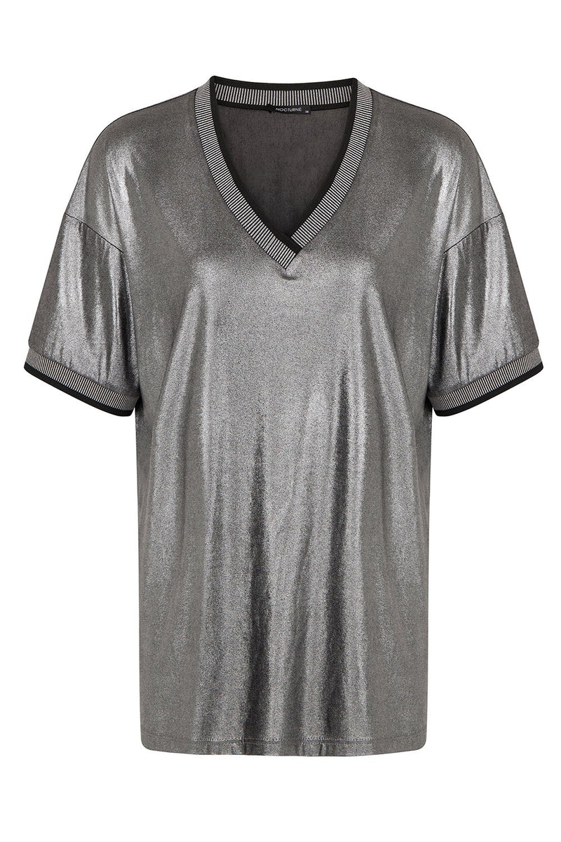 Nocturne Lurex Short Sleeve T-Shirt Silver