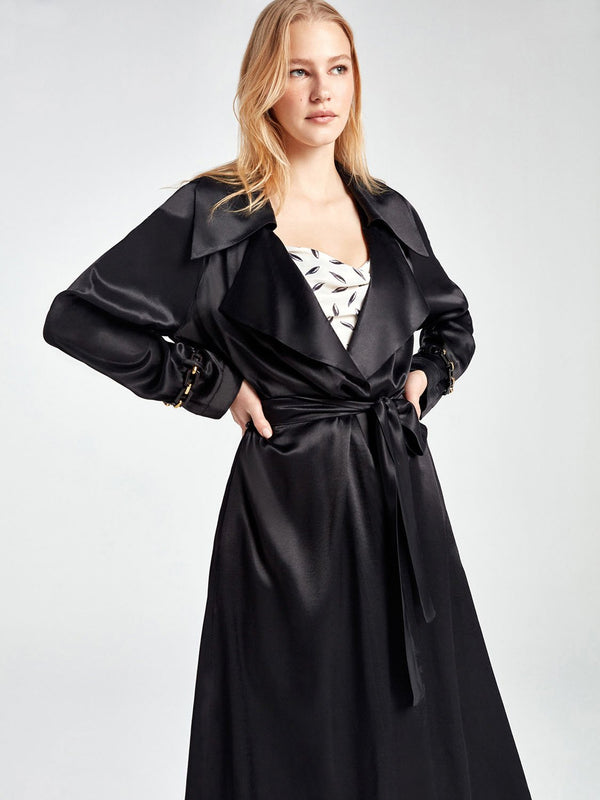 Nocturne Trenchcoat Silk Black - Wardrobe Fashion