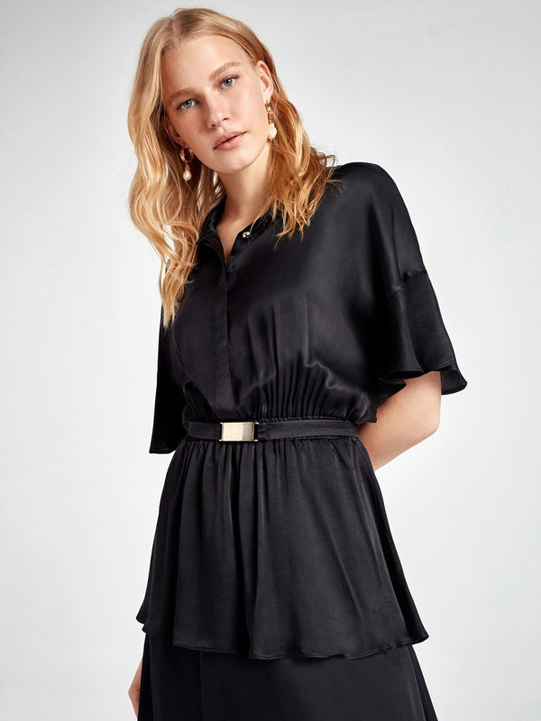 Nocturne Dress Layered Elastic Black - Wardrobe Fashion