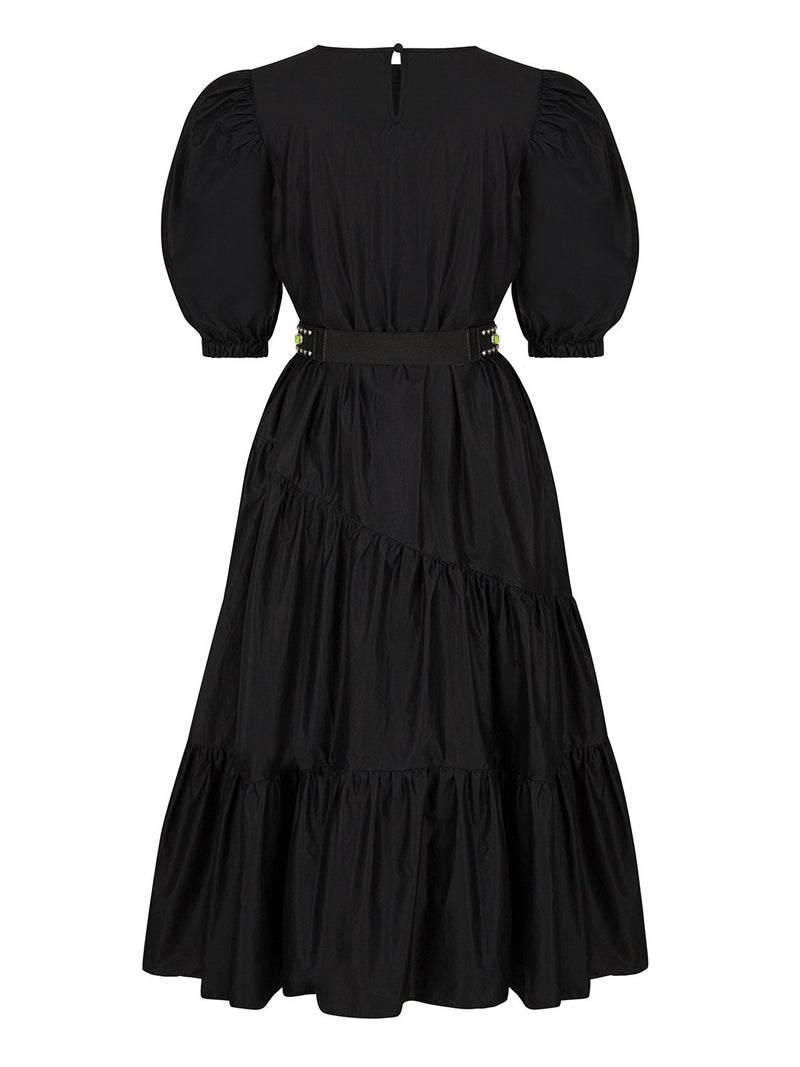 Nocturne Dress +Belt L/Sl Black - Wardrobe Fashion