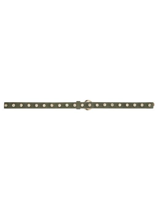 Nocturne Crystal Stone Detailed Thin Belt Khaki