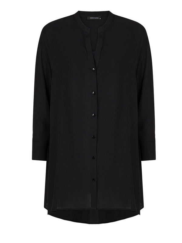 Nocturne Judge Collar Shirt Black - Wardrobe Fashion