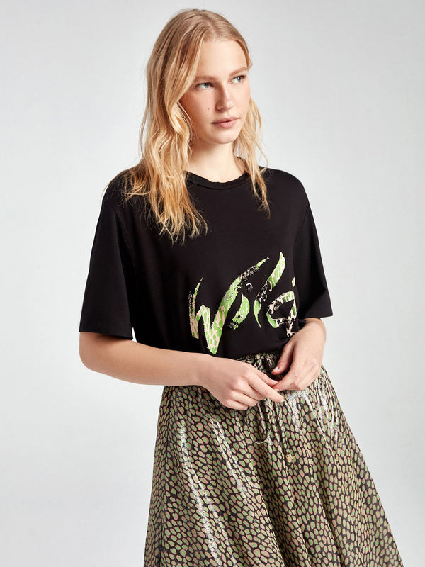 Nocturne T-Shirt Text Print S/Sl Black - Wardrobe Fashion