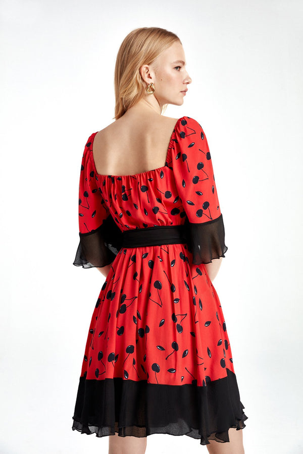 Nocturne Dress Short Print S/ Red - Wardrobe Fashion