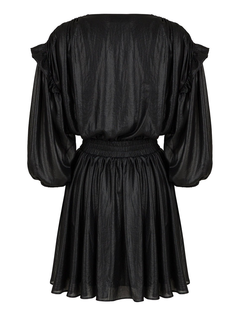 Nocturne Dress Pleat V-Neck L/ Black - Wardrobe Fashion