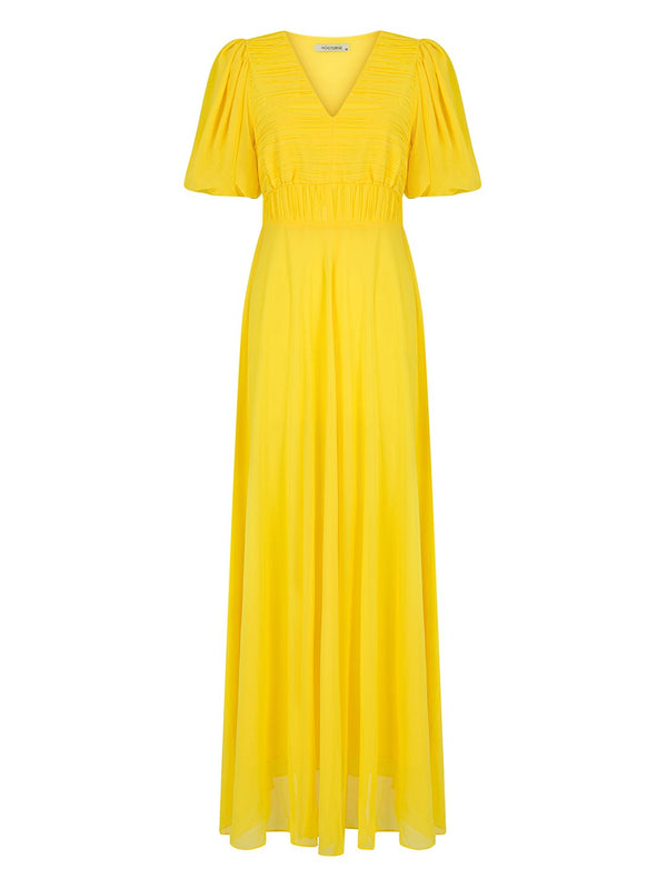 Nocturne Dress Pleat S/S Yellow - Wardrobe Fashion