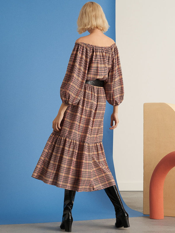 Nocturne Printed Balloon Long Sleeve Midi Dress Multi Color