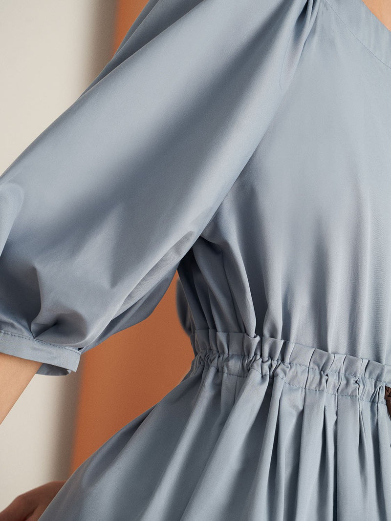Nocturne 3/4 Balloon Sleeve A-Line Midi Dress Blue