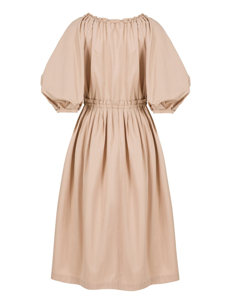 Nocturne 3/4 Balloon Sleeve A-Line Midi Dress Beige