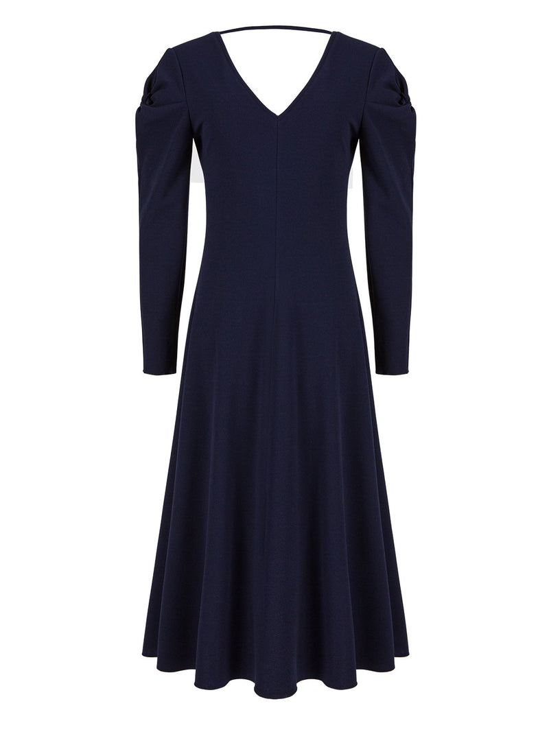 Nocturne Long Sleeve A-Line Midi Dress Navy Blue