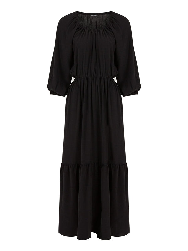 Nocturne Gathered  Midi Dress Black