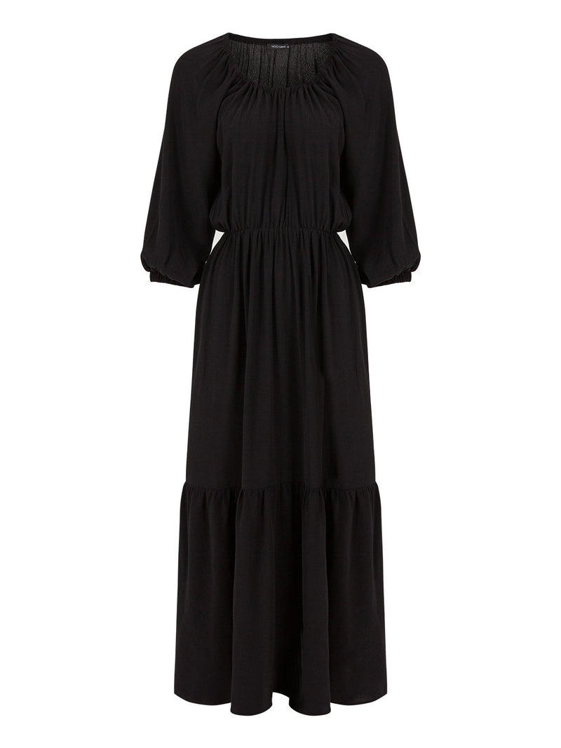 Nocturne Gathered  Midi Dress Black