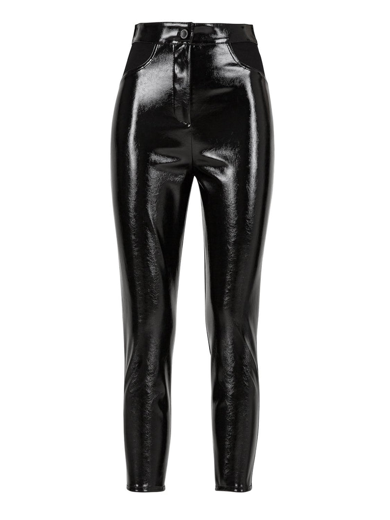 Nocturne Blended Fabric Patent Leather Pants Black