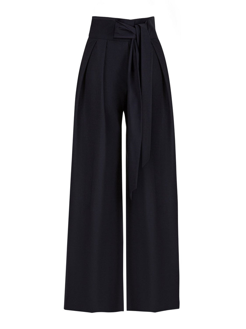 Nocturne High Waist Belted Palazzo Trouser Navy Blue