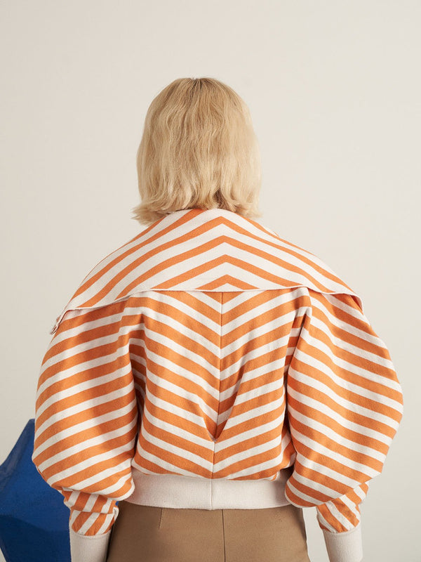 Nocturne Striped Knit Wide Sleeve Jacket Orange
