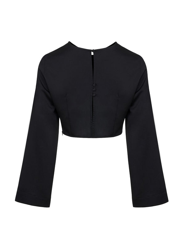Nocturne Long Sleeve Cropped Blouse Black