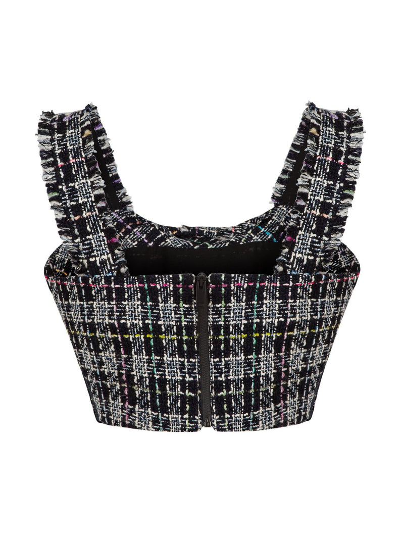 Nocturne Tweed Crystal Button Detail Crop Top Varyant