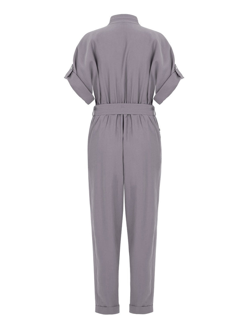 Nocturne 
Double Breasted Zipper Jumpsuit Grey